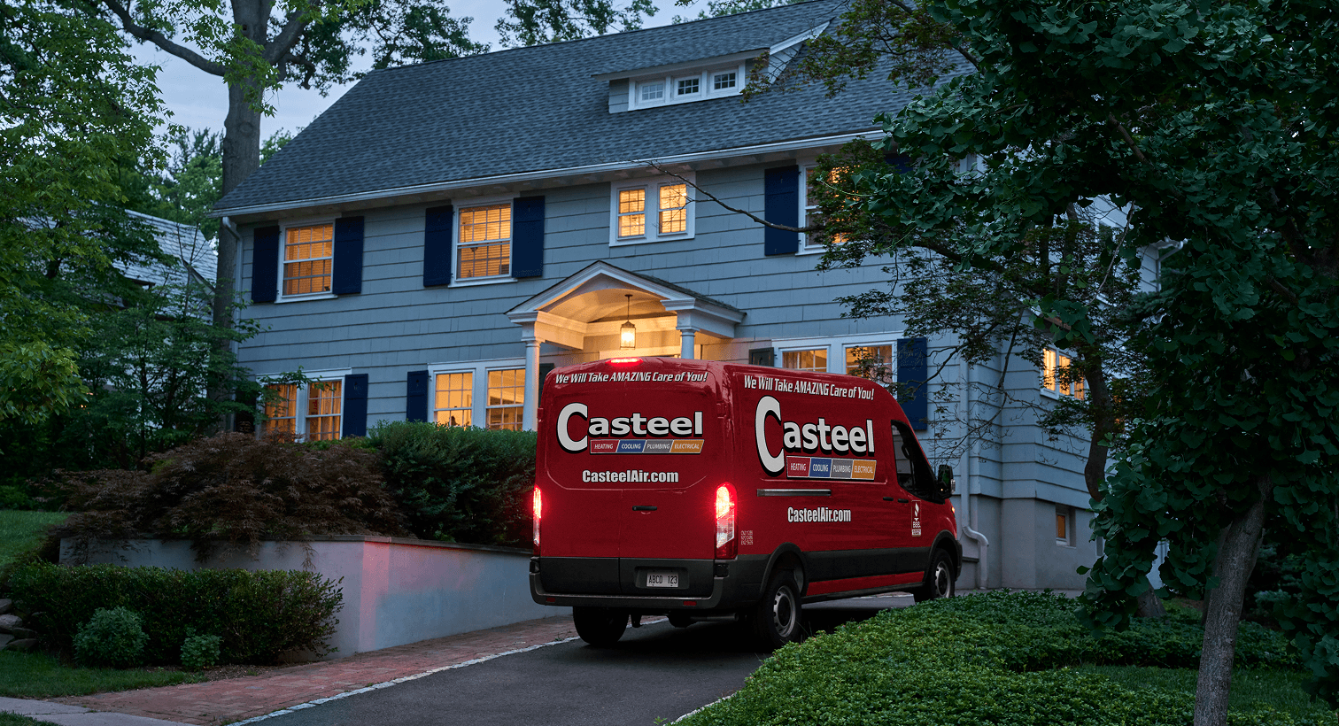 Casteel van out of a customer's house during an emergency